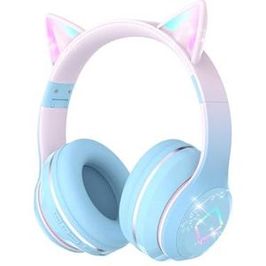 Bluetooth hoofdtelefoon voor kinderen,kattenoor LED oplichtende draadloze hoofdtelefoon voor kinderen,stereogeluid,opvouwbare,verstelbare hoofdband,kinderhoofdtelefoon met microfoon voor school/tablet
