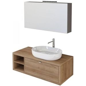 IMPERIAL BAGNO - Hangende badkamerkast 110 cm eiken Farnia met plank links en spiegel Domino