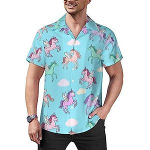 Pegasus in The Sky Casual overhemden voor heren, korte mouwen, Cubaanse kraag, T-shirts, tops, Hawaiiaans T-shirt, L