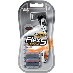BIC Flex 5 Hybrid 5-scheermes voor heren, wegwerpscheermes, 1 handvat en 4 cartridges