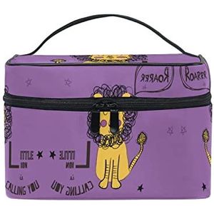 Leeuw paarse kunst cartoon cosmetische tas organizer rits make-up tassen zakje toilettas voor meisjes vrouwen