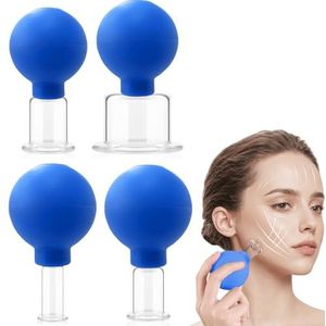 Asfrode Facial Cupping Set, 4 stuks cupping glazen met zuigbal gezicht vacuüm zuigkracht massage nek hoofd voor lichaamsdeel strakke huid rimpelvermindering ontgifting stimulatie lymfestroom