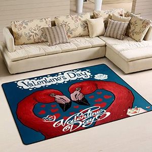 Gebied tapijten 100 x 150 cm, Love You Flamingo vogel hart flanellen mat tapijt antislip kantoormatten pluche gebied tapijten voor slaapkamer, voor woonkamer, keuken