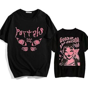 Xiakila Melanie Martinez met korte mouwen voor heren en dames, omkeerbaar, graffiti-T-shirt, lente en zomer, casual, oversized katoenen sweatshirt, XS ~ 3XL, Zwart, M