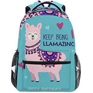 Jeansame Rugzak School Tas Laptop Reistassen voor Kids Jongens Meisjes Vrouwen Mannen Gelukkige Verjaardag Llama Camel