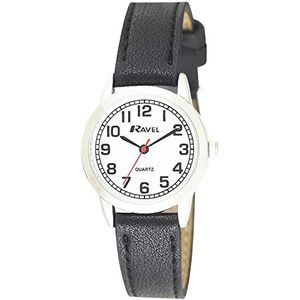 Ravel - Unisex Dagelijks Quartz Horloge met Minute Track, Zwart/Zilverkleurig, Womens - 27mm case, riem