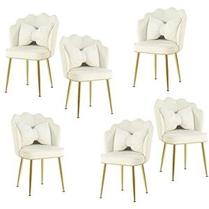 GEIRONV Fluwelen Dining Chair Set van 6, for Woonkamer Slaapkamer Keuken Lounge Stoel Galomoplated Titanium Gold Pen Rugleuning Stoel Eetstoelen (Color : Beige)