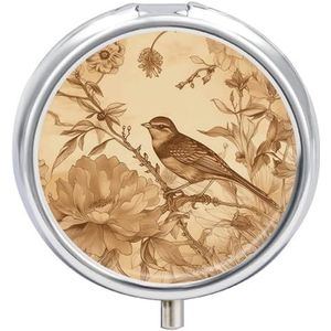 Een vogel in het veld pillendoos voor vrouwen mannen zak rond pillendoosje decoratieve doos geneeskunde vitamine metalen pillenorganisator draagbare pillenhouder voor reizen uniek cadeau