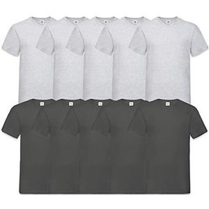 Fruit of the Loom T-shirt, met V-hals, in verschillende maten en kleuren, 10 stuks, 5 grijs - 5 antracietgrijs, L