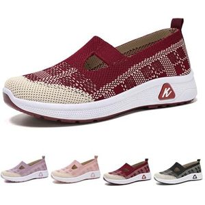 kumosaga Geweven orthopedische, ademende zachte damesschoenen, 2024 nieuwe ademende instapsneakers met steunzool for dames (Color : Red, Size : EU36)