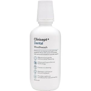 Clinisept+ Mondwater 400 ml mondspoeling antibacterieel zonder alcohol, chloorhexidine en kleurstoffen mond verfrisser mondhygiëne voor pijngevoelige tanden en tandvlees