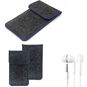 K-S-Trade Beschermende vilten hoesje compatibel met Oppo Find X3 Neo beschermende tas Pouch Sleeve mobiele telefoon cover donkergrijs blauw rand + oortelefoon