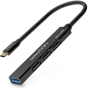 deleyCON USB C HUB 4 Poorten Verdeler - (1x USB3.0 / 3x USB2.0) Aluminium Behuizing, 15cm, Voor PC, Laptop, Notebook, Macbook, iMac, iPad, iPhone, Galaxy, Smartphone, Tablet - Svart