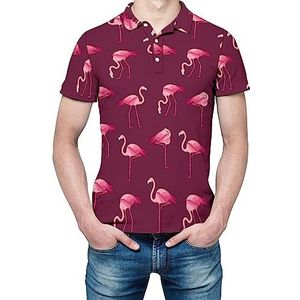 Cartoon roze flamingo vogel heren korte mouw shirt golfshirts reguliere fit tennis t-shirt casual zakelijke tops