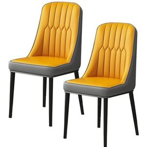 Maaltijd Stoelen Moderne keukenstoel PU lederen zitting eetkamerstoelen Mid Century moderne accent vrijetijdsstoelen gestoffeerde stoelen met metalen poten for de woonkamer(Yellow)