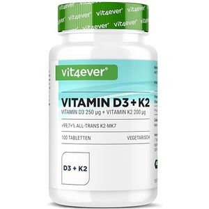 Vitamine D3 10.000 I.U + Vitamine K2 200 mcg Menaquinone MK7 Depot - 100 tabletten - 99.7+% All-Trans (K2VITAL® by Kappa) - Vegetarisch - Hoog Gedoseerd