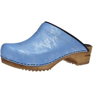 Sanita Laerke Mule Clog | Original Handmade Wooden Leather Clog for Women | Turkoois | 41 EU