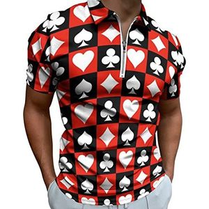 Poker Card Plaid Half Zip-up Polo Shirts Voor Mannen Slim Fit Korte Mouw T-shirt Sneldrogende Golf Tops Tees S