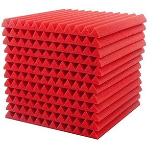 Acoustic Foam Panels 12 Pieces Sound Insulation Wall Tiles 30.5 x 30.5 x 2.5 cm Fireproof Sound Insulation Foam Noise Cancelling Foam (Rood)