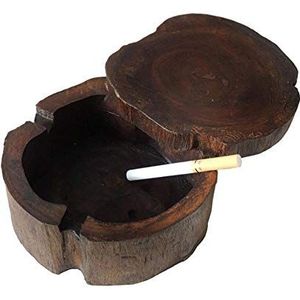 Simanli Creatieve houten asbak met deksel buiten, windasbak, grote asbak, windasbak XL asbak voor buiten (12 x 4,5 cm)