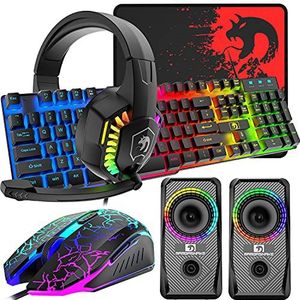 Gaming Toetsenbord Muis Combo - 104 Toetsen - RGB Achtergrondverlichting - Ergonomische Microfoon - 2400 DPI