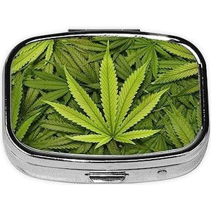 Groen Blad Gedrukt Vierkante Pillendoos Draagbare Reizen Geneeskunde Kleine Pillengeval Met 3 Compartiment Voor Pocket Purse