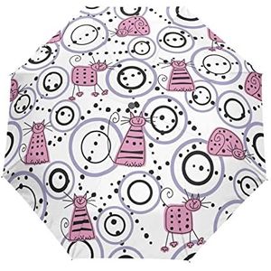 Roze Kitty Kat Automatische Paraplu Winddicht Opvouwbare Paraplus Auto Open Sluiten voor Meisjes Jongens Vrouwen, Patroon, M