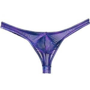 Nieuwigheidskostuums voor heren Mannen Sheer T-Back Ondergoed Kleurrijke Transparant Mesh Bikini Thong Male Pants (Color : Purple, Size : XL)