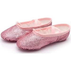 Ballerina-pantoffels voor meisjes, balletdansschoenen, yoga, gymnastiek, pailletten, roze, blauw, rood, balletdansschoenen voor meisjes en kinderen, Cha, Roos Rood, 33 EU