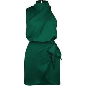 Mode Satijnen Mouwloze Halterjurken voor Dames, Bodycon Cocktailparty Mini-jurk(Color:Dark green,Size:S)