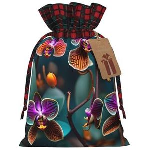 Teal en oranje orchidee herbruikbare geschenktas-trekkoord kerstcadeau tas, perfect voor feestelijke seizoenen, kunst & ambachtelijke tas