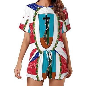 Montserrat Paisley Vlag Mode 2 Stuks Dames Pyjama Sets Korte Mouw Nachtkleding Zachte Loungewear Stijl-17