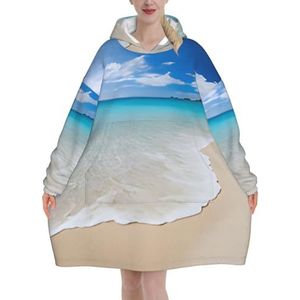 Serene Coastal - Damesdeken met capuchon - superzacht, oversized draagbare hoodies voor volwassenen, warm flanellen sweatshirt met capuchon en grote kangoeroezak, 3 D Grafisch, 320g flannel