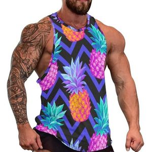 Tropische ananassen heren tanktop grafische mouwloze bodybuilding T-shirts casual strand T-shirt grappige sportschool spier