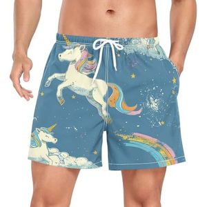 Niigeu Cartoon Baby Horse Unicorn Zwembroek voor heren, sneldrogend, met zakken, Leuke mode, M