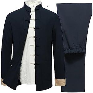 OIFAODAO, Katoen Linnen Tai Chi Uniform Mannen Lange Mouw Chinese Traditionele Kleding Tang Pak Hanfu Vechtsport Elderl,Tai Chi-uniformen(Blue1,XXL 3XL)