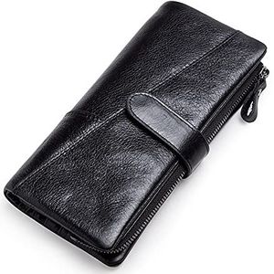 XIANGFANSQ portemonnees voor dames Lederen portefeuille munten portemonnee for dames vrouwen lange clutch portefeuilles met mobiele telefoon tassen kaarthouder (Color : Black)