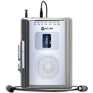 KLIM K8 Cassettespeler, nieuwe versie, cassettespeler, AM/FM-radio, geïntegreerde microfoon en luidspreker, aansluiting voor hoofdtelefoon en hoofdtelefoon