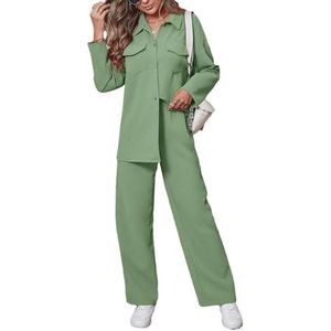 Leader of the Beauty Vrouwen Shirt Broek Pak Zomer Lichtgewicht Elastische Broek Set Tweedelig Pak Casual, Lichtgroen, S