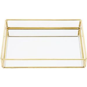 Heitune Vintage Metal Glass Storage Box Gold Tray Jewelry Cosmetics Display Dozen (klein Formaat)