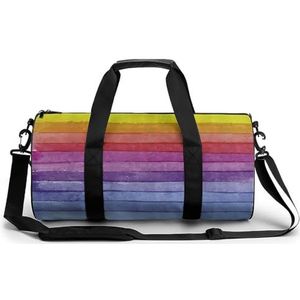 Regenboog Kleur Houten Strepen Grote Gym Bag Lichtgewicht Carry On Duffel Bag Met Compartimenten Tote Bag Reizen