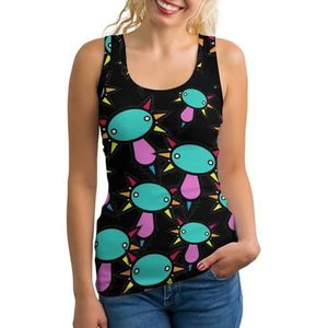 Rainbow Axolotl Tanktop voor dames, mouwloos T-shirt, pullover, vest, atletische basic shirts, zomer bedrukt