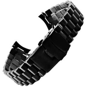 20mm 22mm Roestvrij Stalen Bands Armbanden Gebogen Einde Vervanging fit for Seiko SKX007 SKX009 SKX011 Zwart Zilver horlogeband(SN-black,20mm)