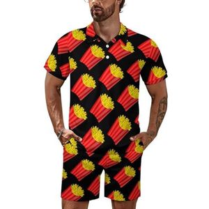 French Fries Poloshirt voor heren, korte mouwen, trainingspak, casual, strandshirts, shorts, outfit, XL