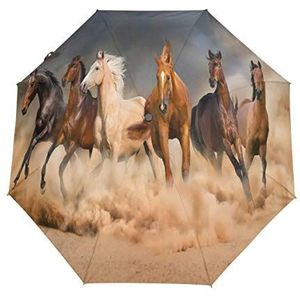 RXYY Paarden Running Art Schilderen Vouwen Auto Open Close Paraplu voor Vrouwen Mannen Jongens Meisjes Winddicht Compact Reizen Lichtgewicht Regen Paraplu