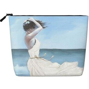 FZGGWYHL Lady On A Windy Beach Gedrukt Fake Hennep Hennep Make-up Bag Dagelijkse Opbergtas, Zwart, Eén maat, Tas Organizer