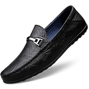 Heren Loafers Schoenen Ronde Neus Mocassins Schoenen Eenvoudig Leer Bestand Flexibel Lichtgewicht Prom Casual Slip On(Black,44 EU)