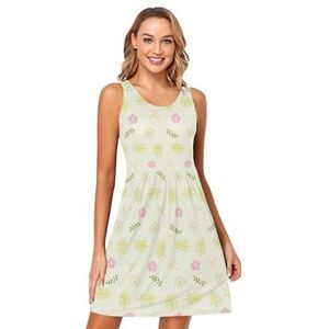 LI ZHI XIN Vrouwen Zomerjurken Ronde Hals Casual A-lijn Mouwloze Vest Jurken met Zakken Kleurrijk Bloempatroon, Meerkleurig, S