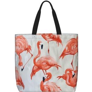 OdDdot Paarse Vlinder Print Tote Bag Voor Vrouwen Opvouwbare Gym Tote Bag Grote Tote Tassen Vrouwen Handtas Voor Reizen Sport, Flamingos op wit, Eén maat
