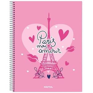 SAFTA Paris notitieboek, 120 vellen, harde kaft, ideaal voor kinderen van verschillende leeftijden, comfortabel en veelzijdig, kwaliteit en duurzaamheid, 21,5 x 31 cm, marineblauw/roze,